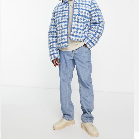 ASOS DESIGN borg puffer jacket in blue dogtooth print - Picture 6 of 6